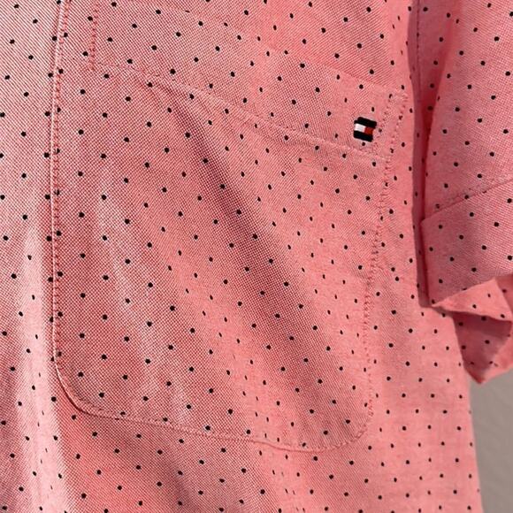 TOMMY HILFIGER 2XL Cotton Pink with black polka Dot Short Sleeve Camp Shirt - Picture 5 of 14